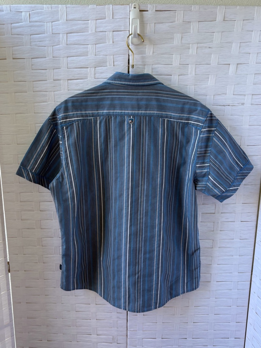 Kuhl Suncel Large Button Up Short Sleeve Shirt Blue Stripe Cotton Tencel Blend - Picture 3 of 13